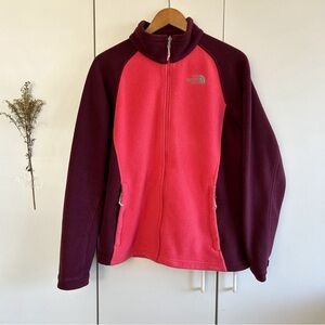 The North Face Maroon Coral Color Block Womens L Fleece Full Zip Collared Jacket